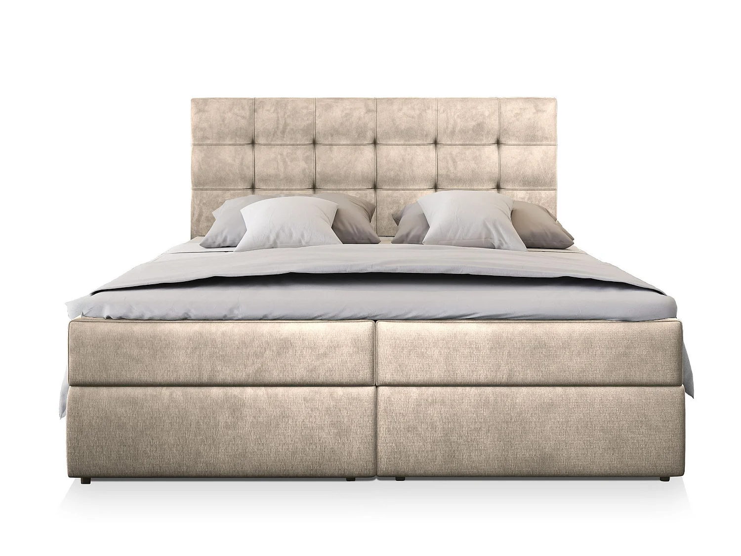 Lit boxspring GLOS 200x200 cm avec tête de lit, sommier et matelas, Beige