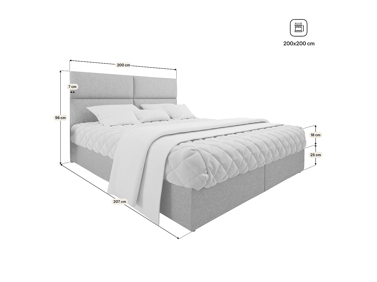 Boxspringbed LONIS 200x200 cm Set met hoofdbord, bedbodem en matras, Zwart