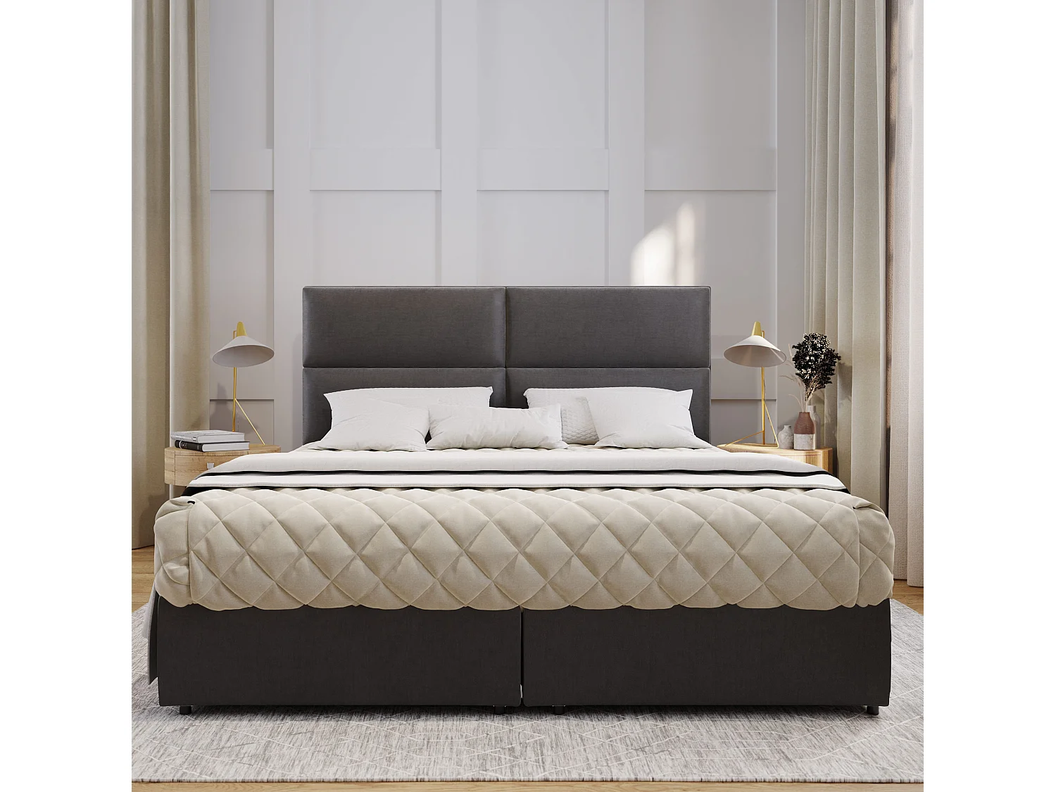 Boxspringbed LONIS 200x200 cm Set met hoofdbord, bedbodem en matras, Zwart