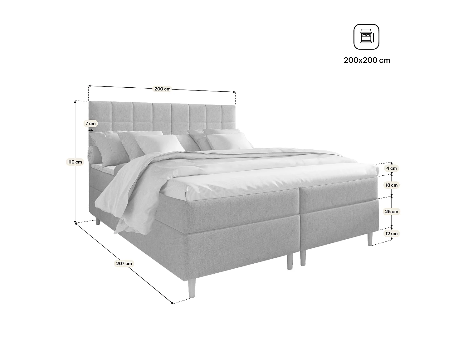 Boxspringbed IBIZA 200x200 cm Set met hoofdbord, bedbodem en matras, Beige