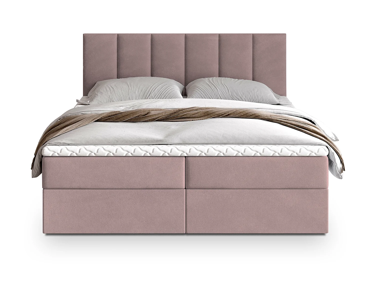 Lit boxspring MERIL 200x200 cm avec tête de lit, sommier et matelas, Rose poudré