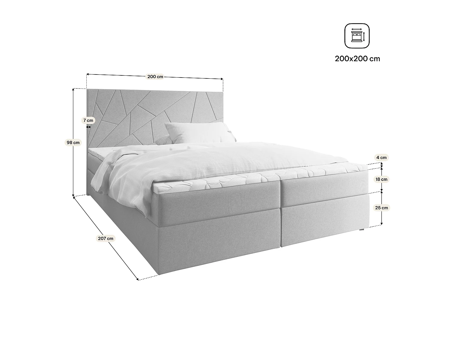 Boxspringbed MADO 200x200 cm Set met hoofdbord, bedbodem en matras, Zwart