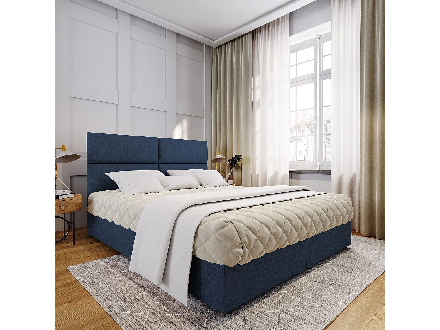 Boxspringbed LONIS 200x200 cm Set met hoofdbord, bedbodem en matras, Blauw