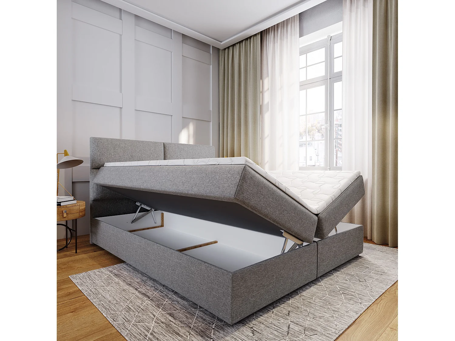 Boxspringbed LONIS 200x200 cm Set met hoofdbord, bedbodem en matras, Blauw