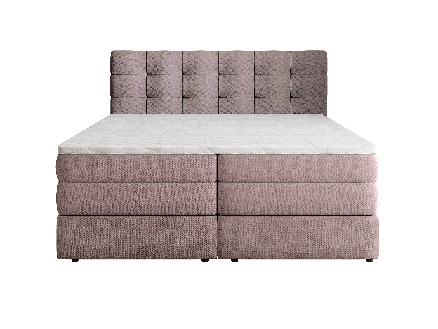 Lit boxspring AREZI 200x200 cm avec tête de lit, sommier, matelas à ressorts Bonnell et matelas à ressorts ensachés, Rose poudré