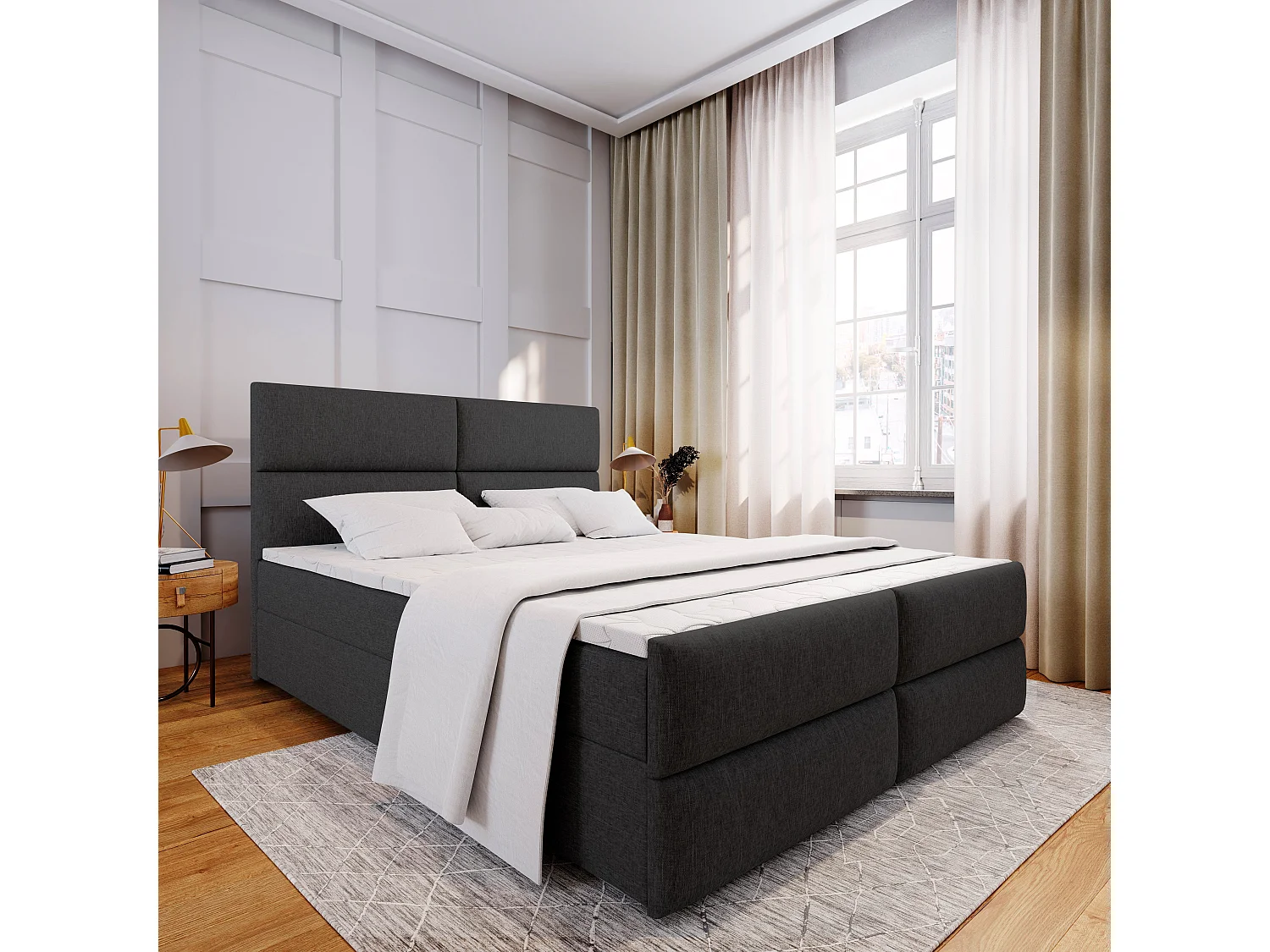 Boxspringbed MULEN 200x200 cm Set met hoofdbord, bedbodem en matras, Zwart