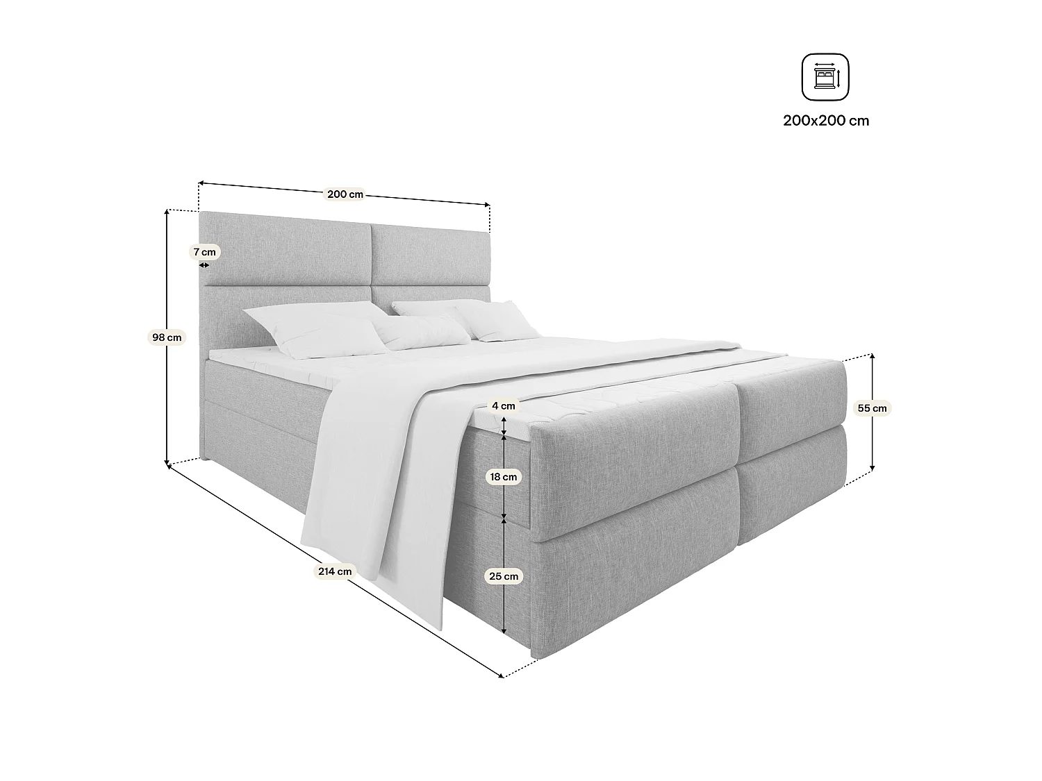 Boxspringbed MULEN 200x200 cm Set met hoofdbord, bedbodem en matras, Zwart