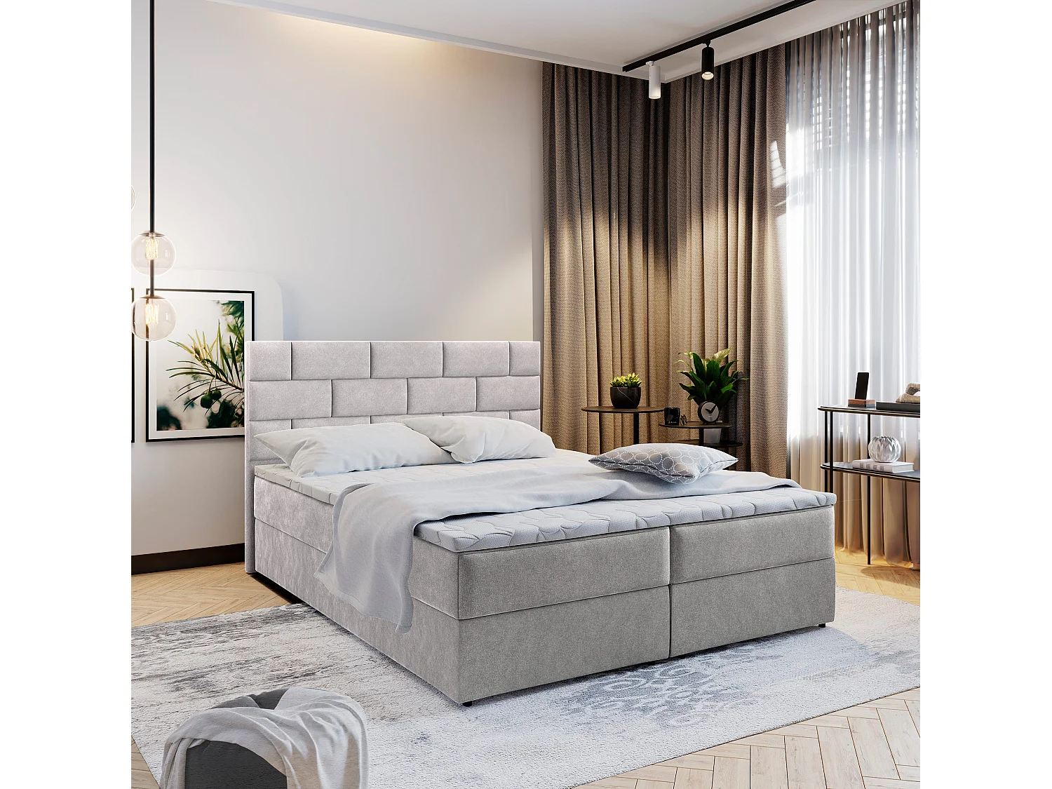 Boxspringbed KERLO 200x200 cm Set met hoofdbord, bedbodem en matras, Beige