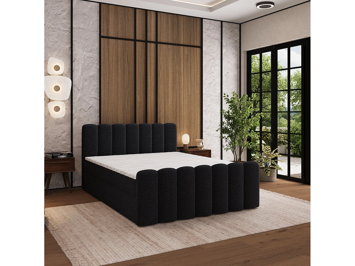Boxspringbed CELLA 160x200 cm Set met hoofdbord, bedbodem en matras, Zwart