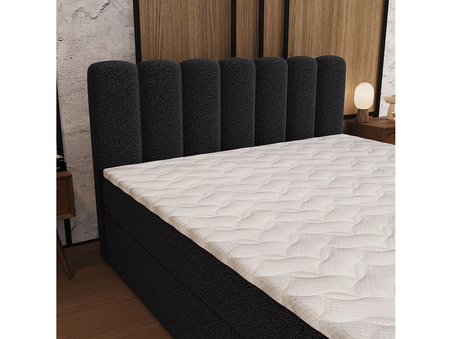 Boxspringbed CELLA 160x200 cm Set met hoofdbord, bedbodem en matras, Zwart