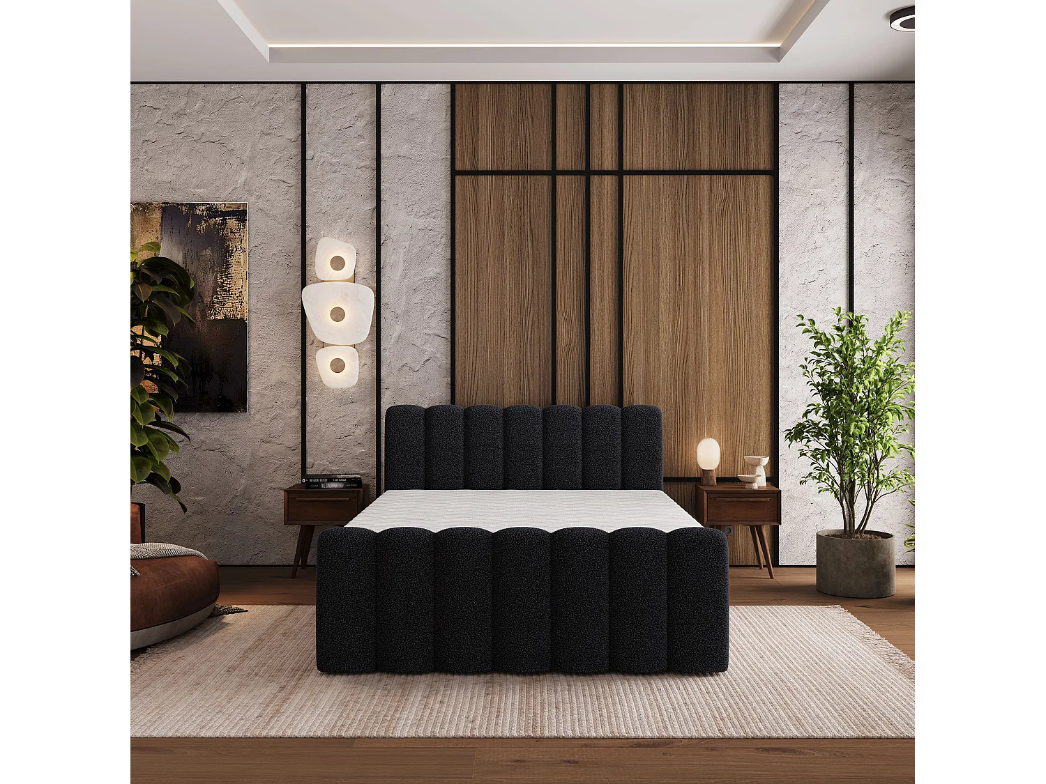 Boxspringbed CELLA 160x200 cm Set met hoofdbord, bedbodem en matras, Zwart