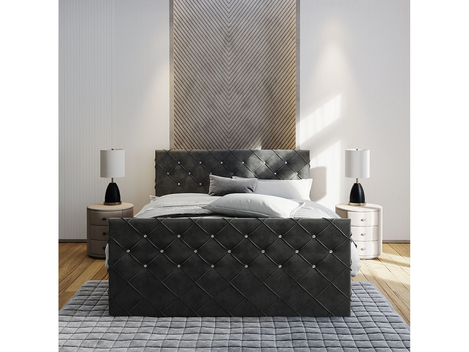 Boxspringbed MANDI 200x200 cm Set met hoofdbord, bedbodem en matras, Zwart
