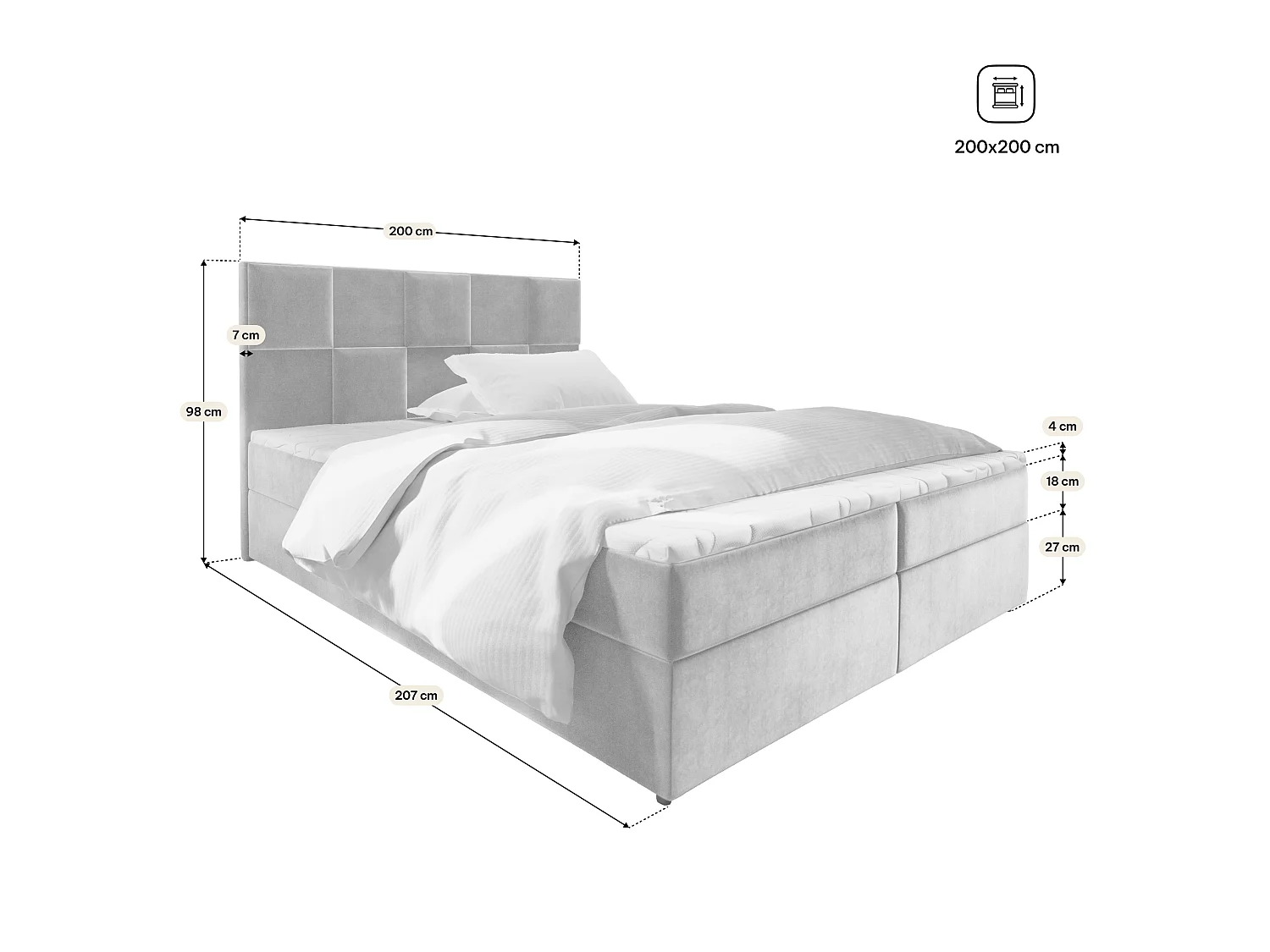 Boxspringbed PRATA 200x200 cm Set met hoofdbord, bedbodem en matras, Zeegroen