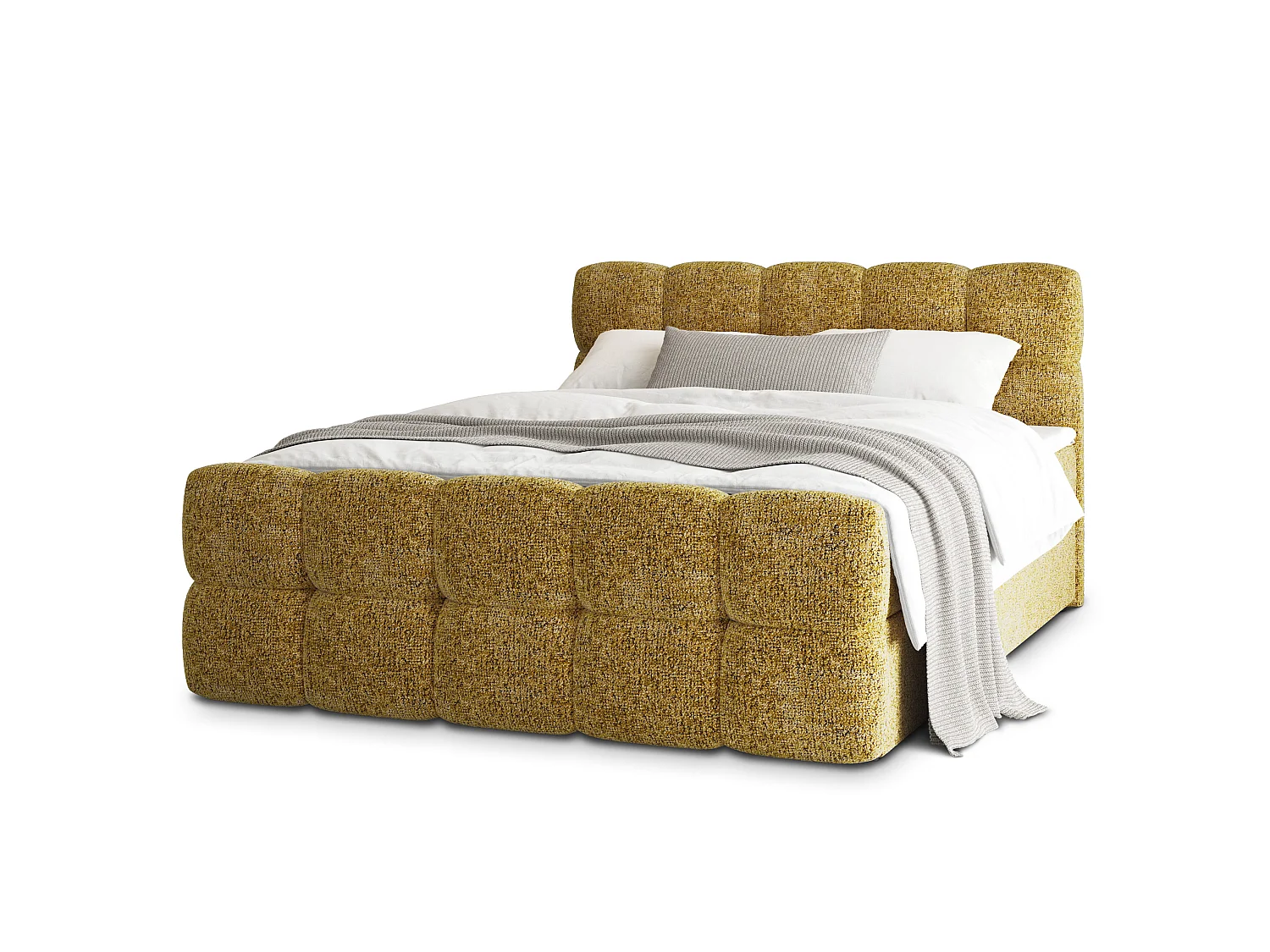 Lit boxspring BRUME 140x200 cm avec tête de lit, sommier et matelas, Moutarde