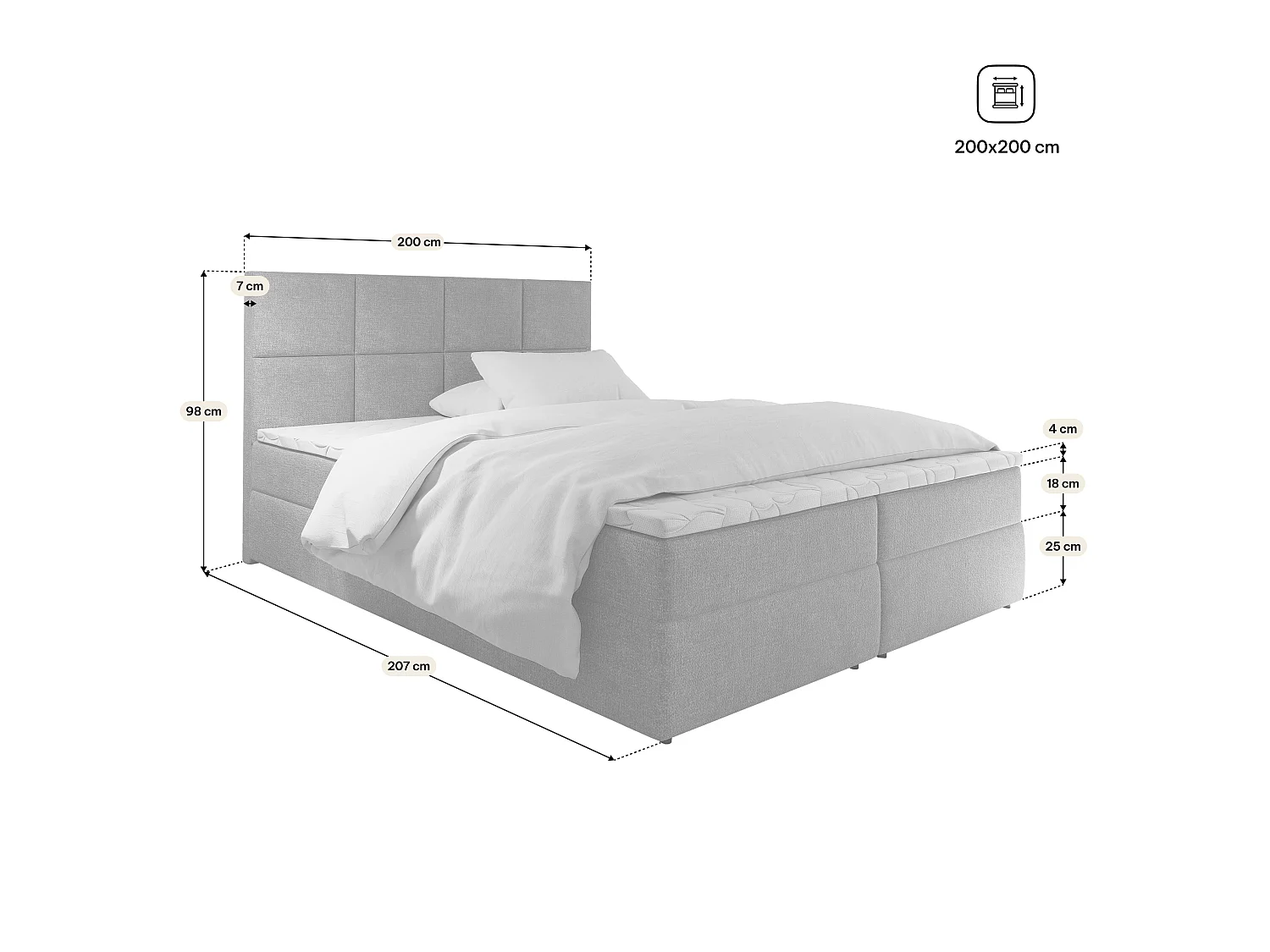 Boxspringbed LENA 200x200 cm Set met hoofdbord, bedbodem en matras, Lichtblauw