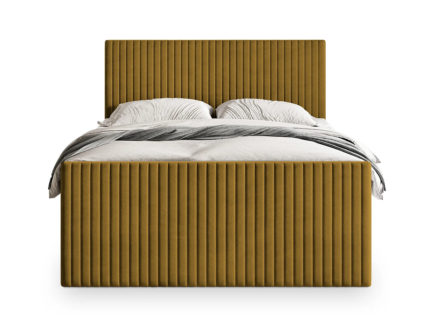 Lit boxspring TERVAN 200x200 cm avec tête de lit, sommier et matelas, Jaune