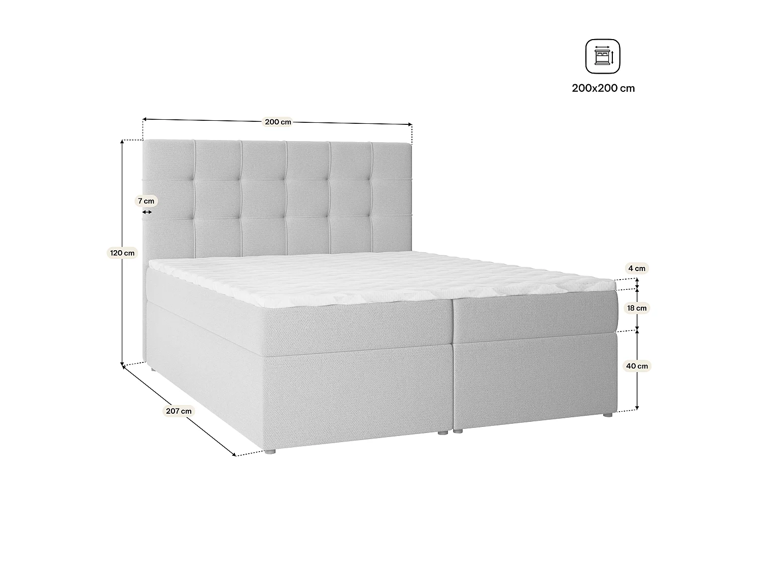 Boxspringbed PALMA 200x200 cm Set met hoofdbord, bedbodem en matras, Blauw