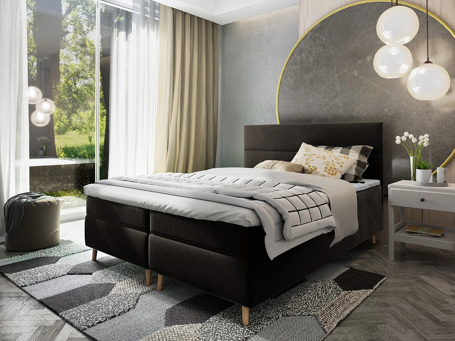 Boxspringbed SANTA 200x200 cm Set met hoofdbord, bedbodem en matras, Zwart