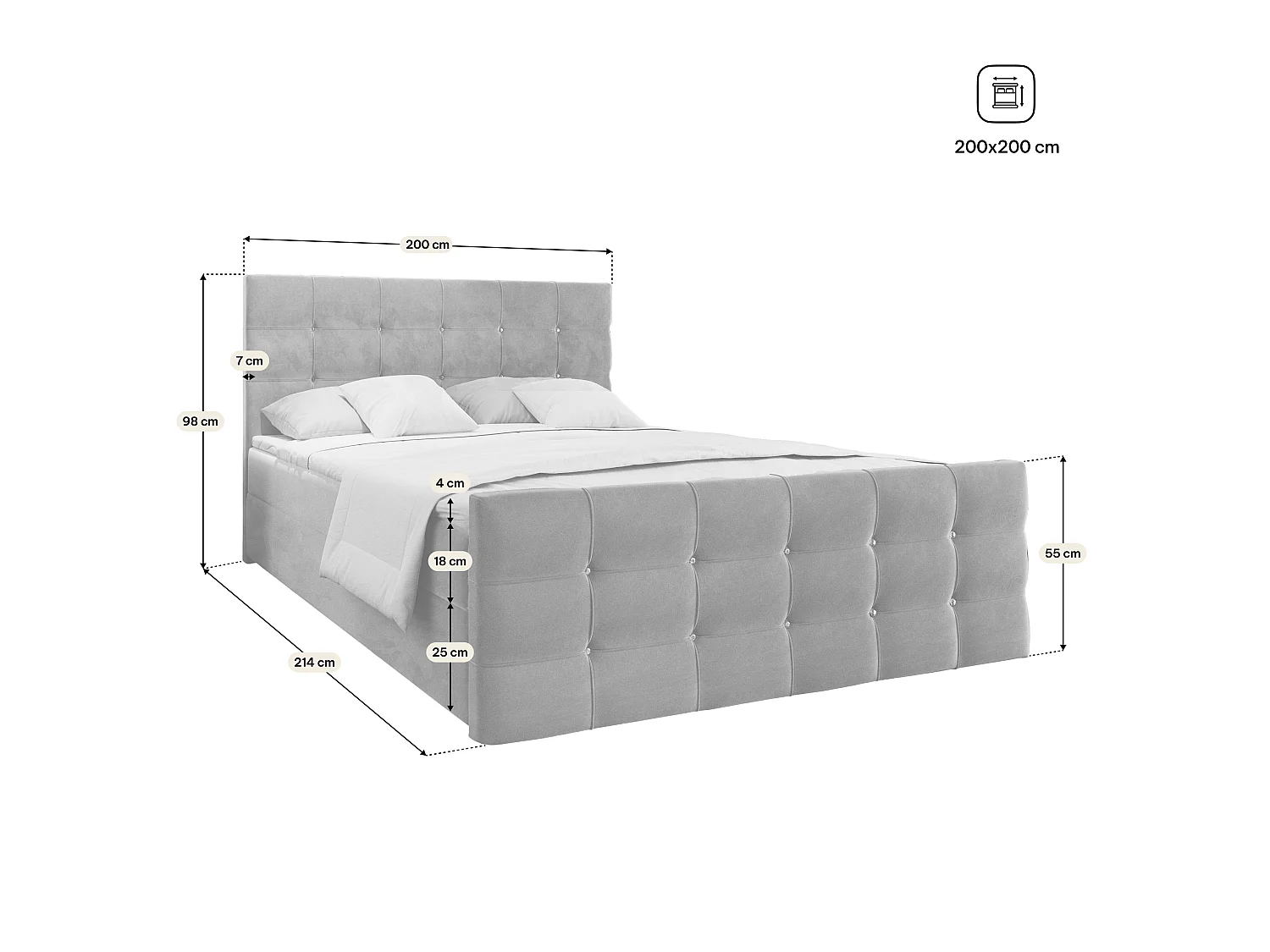 Lit boxspring SLAT 200x200 cm avec tête de lit, sommier et matelas, Beige