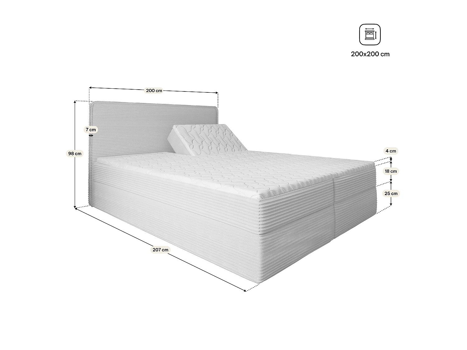 Lit boxspring ASTOR 200x200 cm avec tête de lit, sommier et matelas, Rose poudré