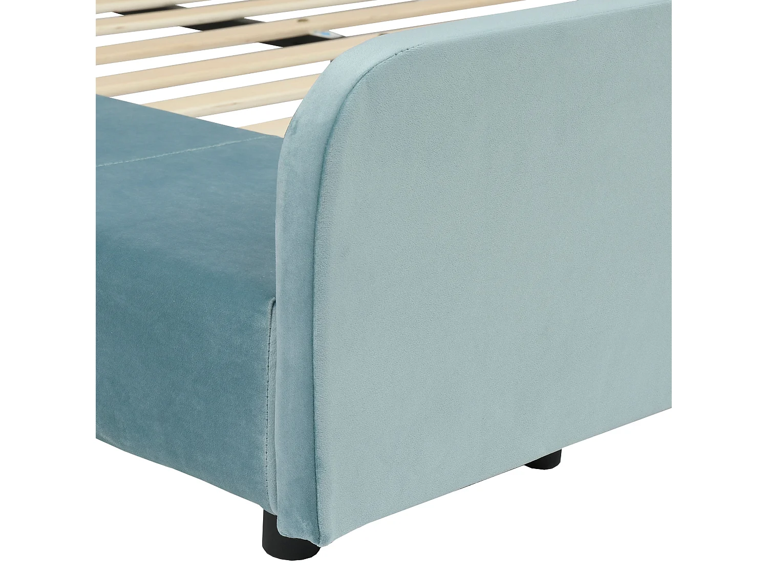 Lit enfant 140x200 cm, velours bleu, avec bureau, tabouret et rangement, sans matelas