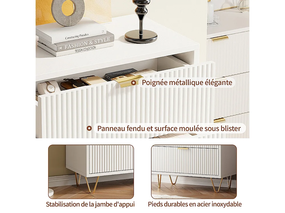 Commode 60×34×91cm - haute moderne avec 4 tiroirs - Blanc