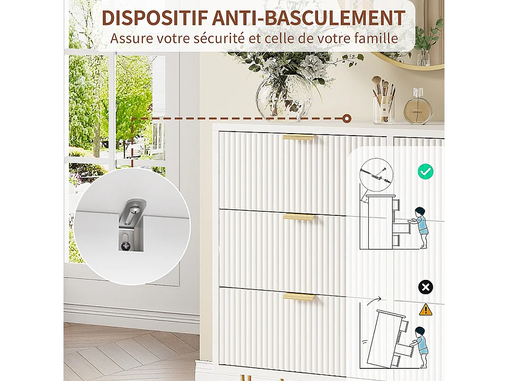 Commode 60×34×91cm - haute moderne avec 4 tiroirs - Blanc