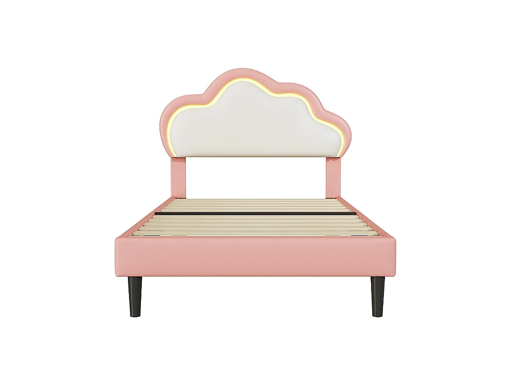 Enfants lit simple 90 x 200 cm - lit rembourré avec LED réglable mignon tête en forme de nuage - PU Princess cadre de lit - rose