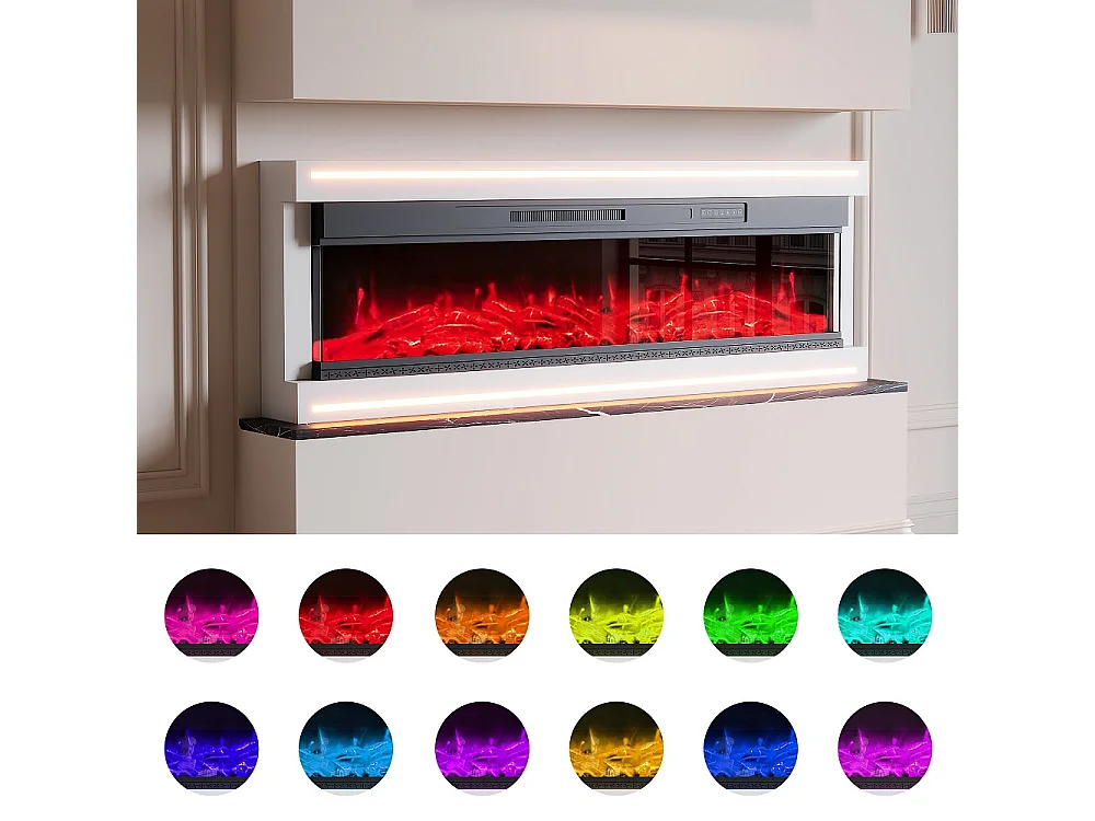 Cheminée électrique 152,5 × 17 × 51,3 cm - Cheminée embarquée en suspension avec puissance de chauffage double vitesse 750W / 1500W, effet de flamme 12 couleurs