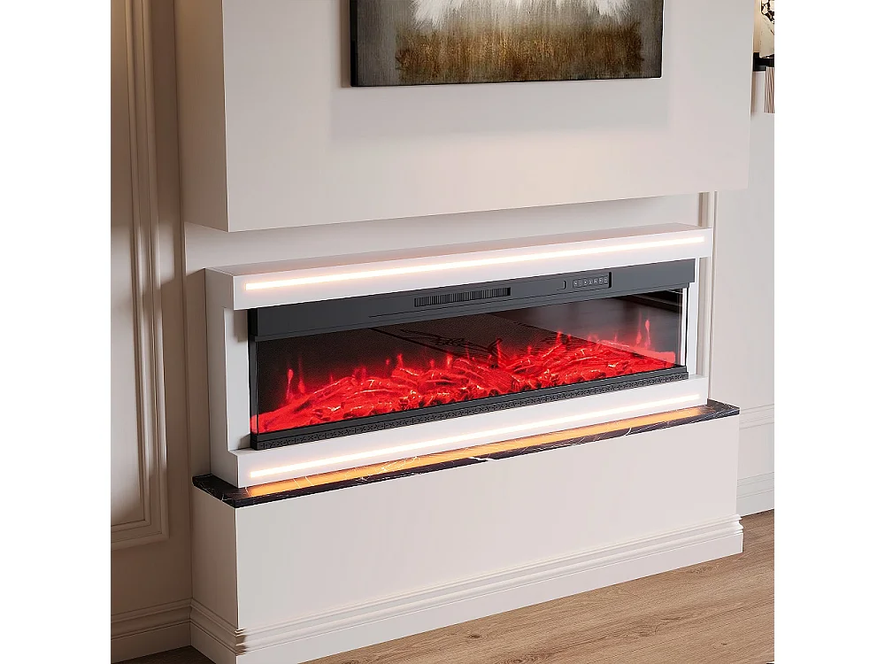 Cheminée électrique 152,5 × 17 × 51,3 cm - Cheminée embarquée en suspension avec puissance de chauffage double vitesse 750W / 1500W, effet de flamme 12 couleurs