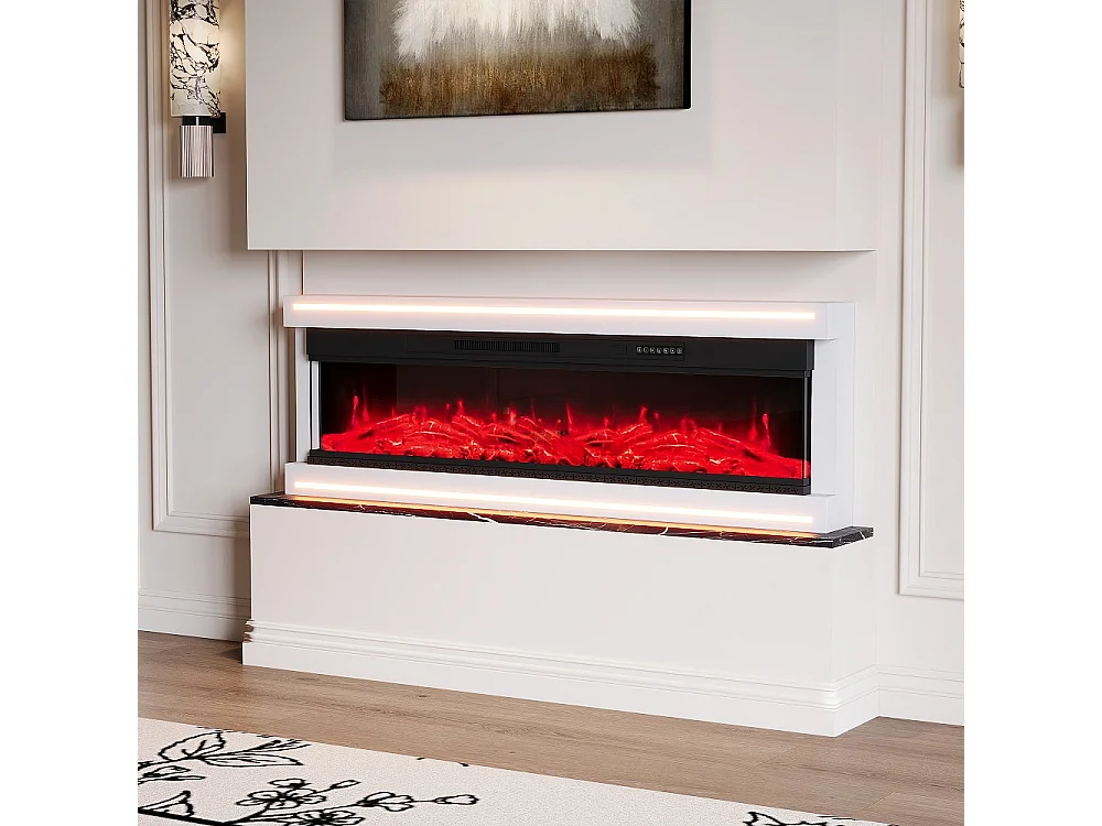 Cheminée électrique 152,5 × 17 × 51,3 cm - Cheminée embarquée en suspension avec puissance de chauffage double vitesse 750W / 1500W, effet de flamme 12 couleurs