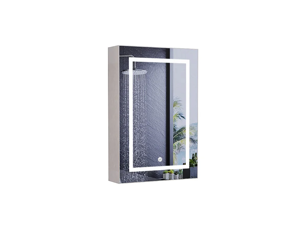 Cabinet de miroir de salle de bain 50x12.5x70 cm - Cabinet de salle de bain à porte simple avec miroir anti-brouillard HD et espace de stockage