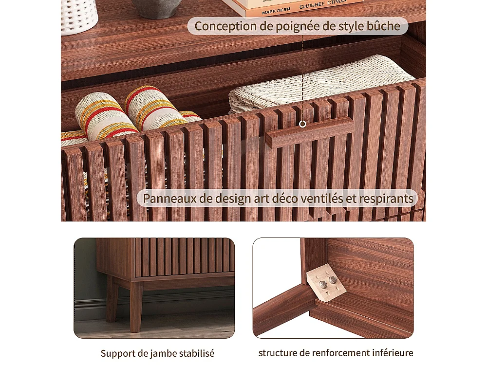 Commode à 6 tiroirs à lames 100 × 34 × 73 cm - Commode en bois - Armoire de rangement moderne - pour la chambre/Salon - Noix foncée