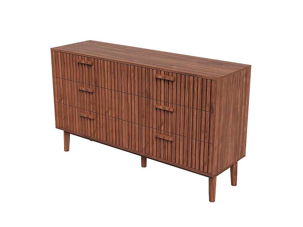 Commode à 6 tiroirs à lames 100 × 34 × 73 cm - Commode en bois - Armoire de rangement moderne - pour la chambre/Salon - Noix foncée