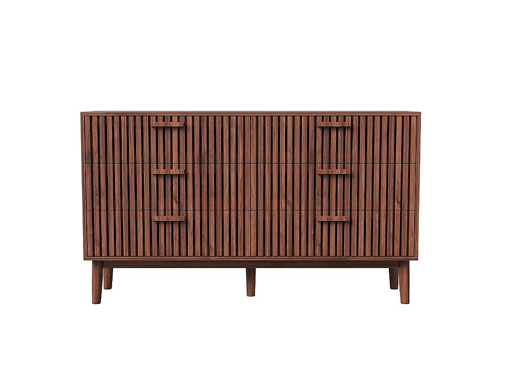 Commode à 6 tiroirs à lames 100 × 34 × 73 cm - Commode en bois - Armoire de rangement moderne - pour la chambre/Salon - Noix foncée