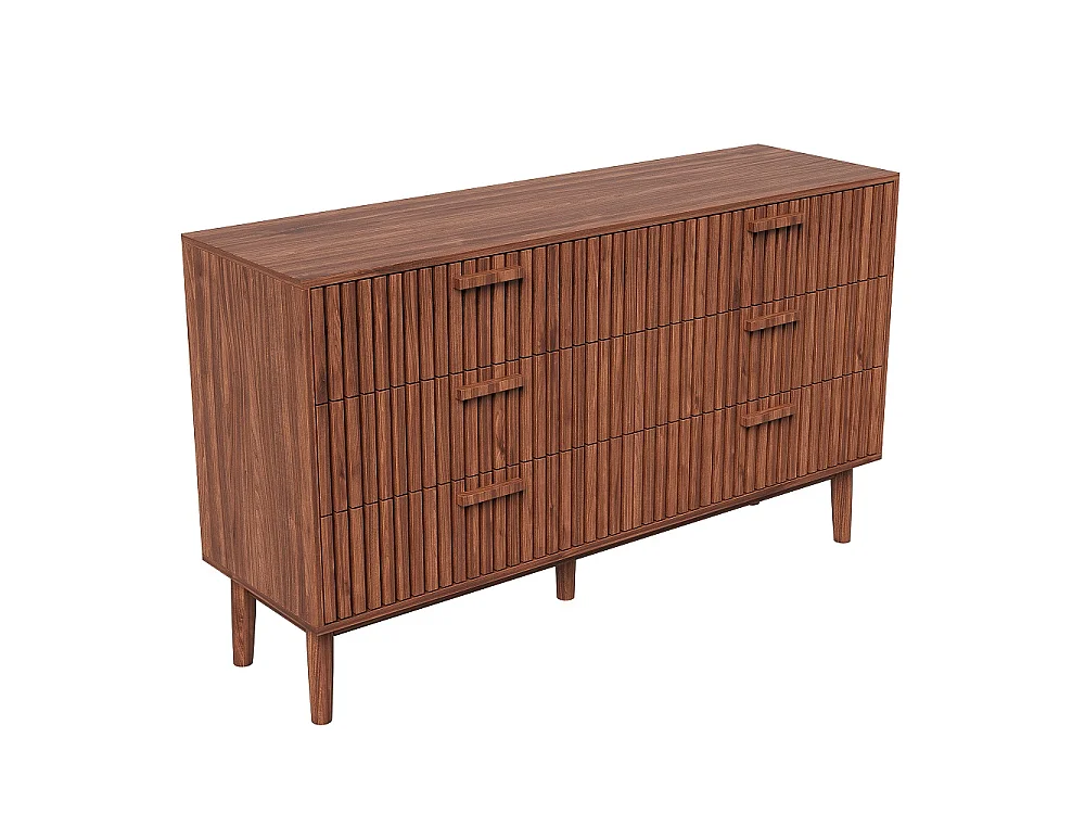 Commode à 6 tiroirs à lames 100 × 34 × 73 cm - Commode en bois - Armoire de rangement moderne - pour la chambre/Salon - Noix foncée