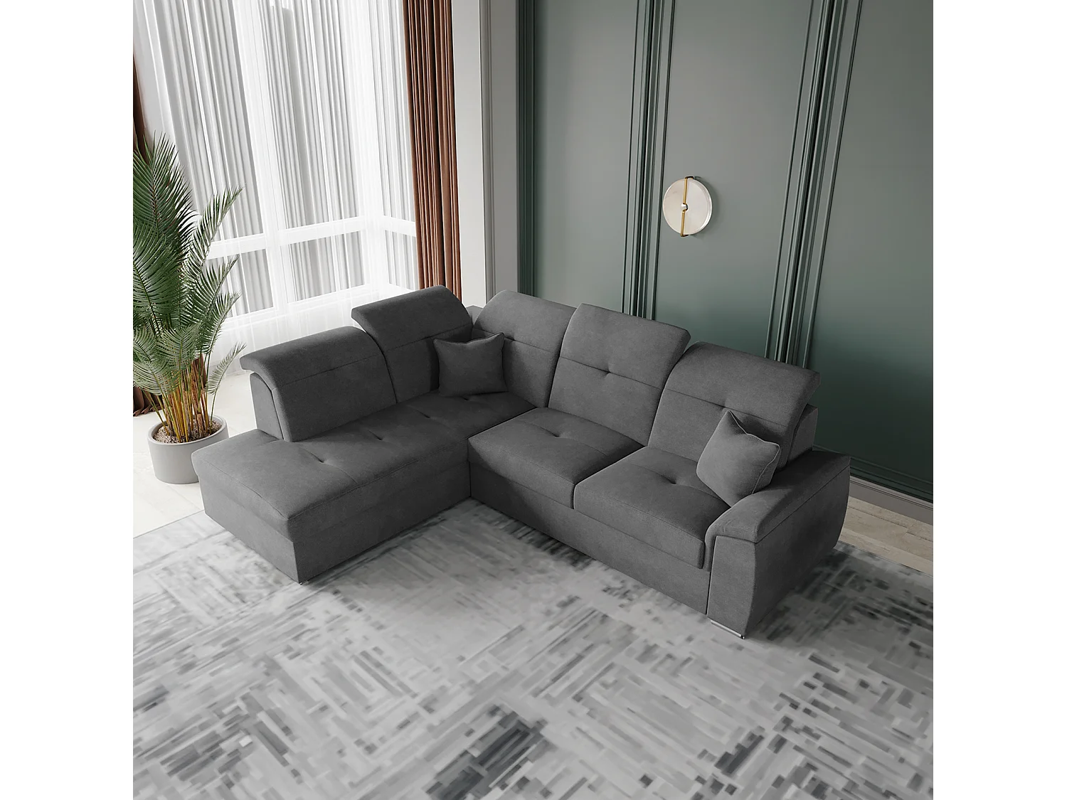 Canapé d'angle BONO L avec fonction couchage, canapé d'angle extensible, tissu Brooklyn, côté gauche, anthracite (20)