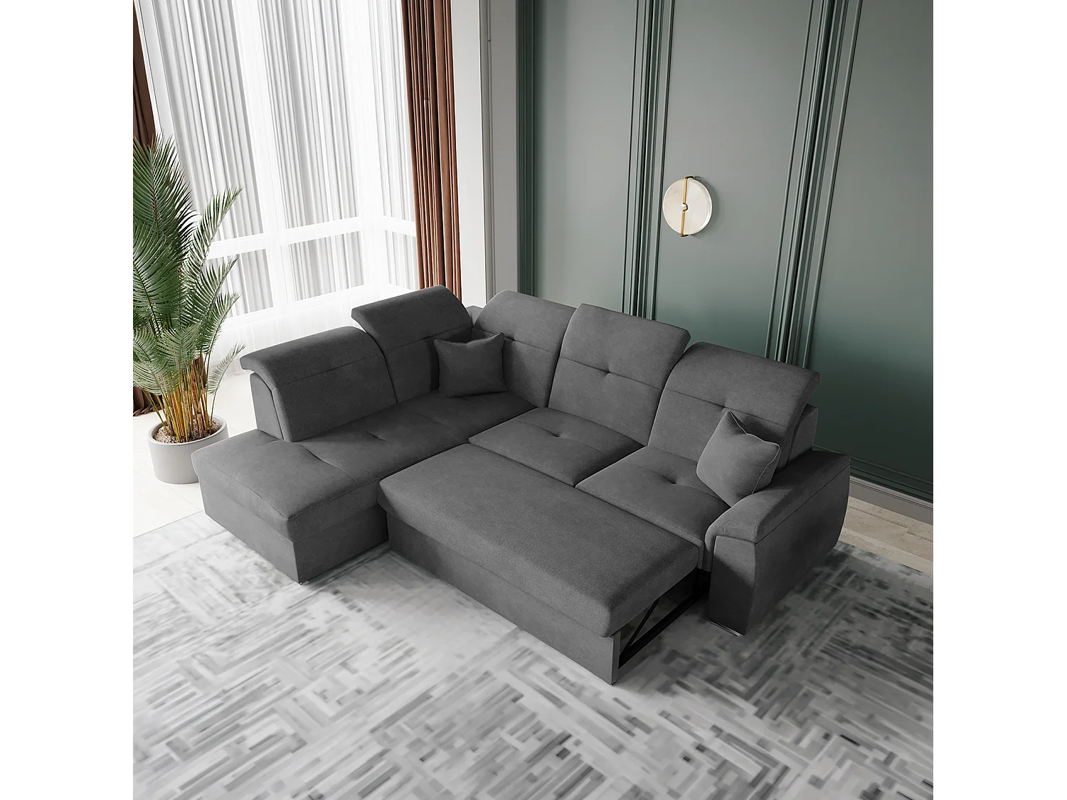 Canapé d'angle BONO L avec fonction couchage, canapé d'angle extensible, tissu Brooklyn, côté gauche, anthracite (20)