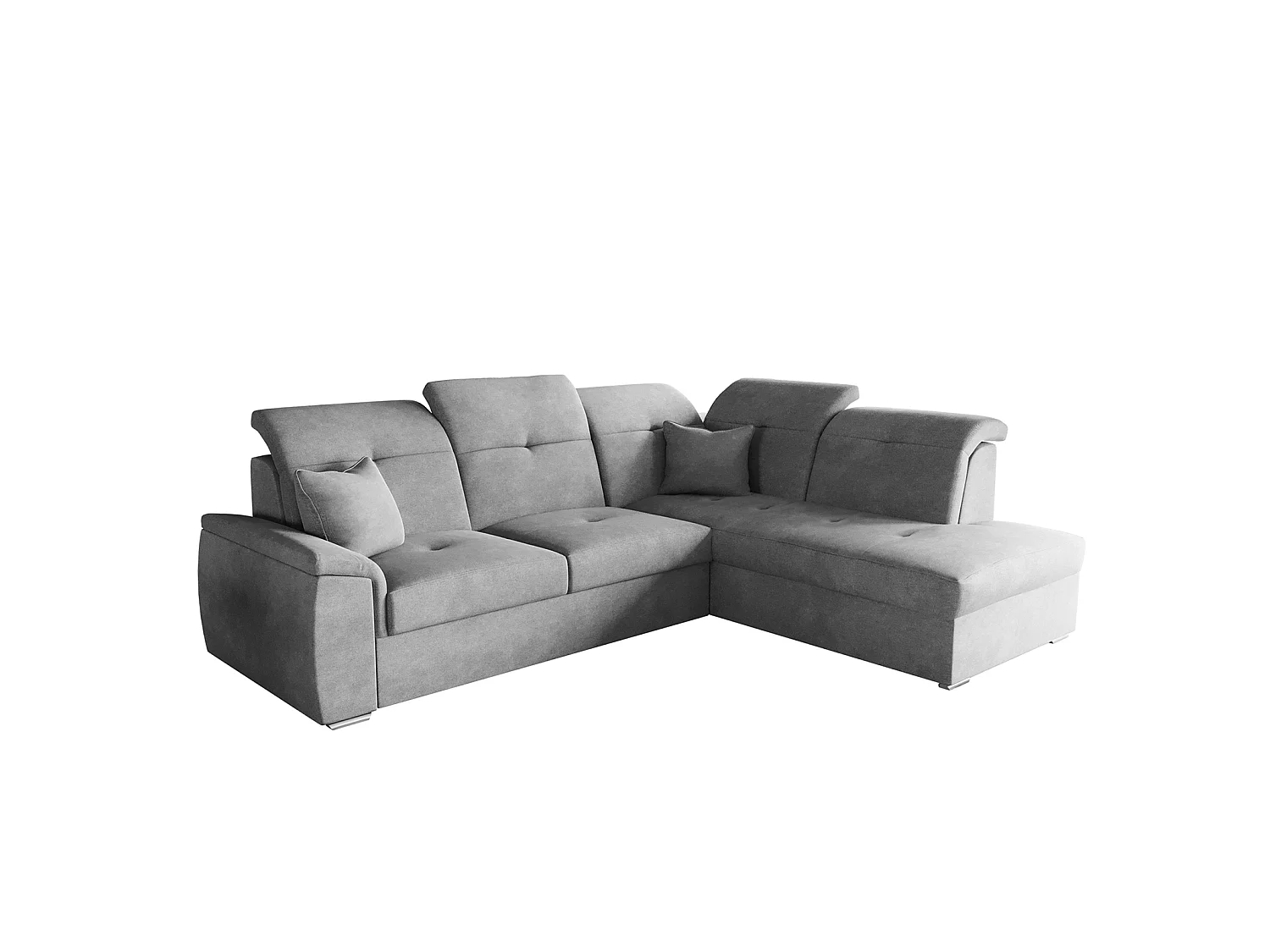 Canapé d'angle BONO L avec fonction couchage, canapé d'angle extensible, tissu Brooklyn, côté droite, ciment (19)