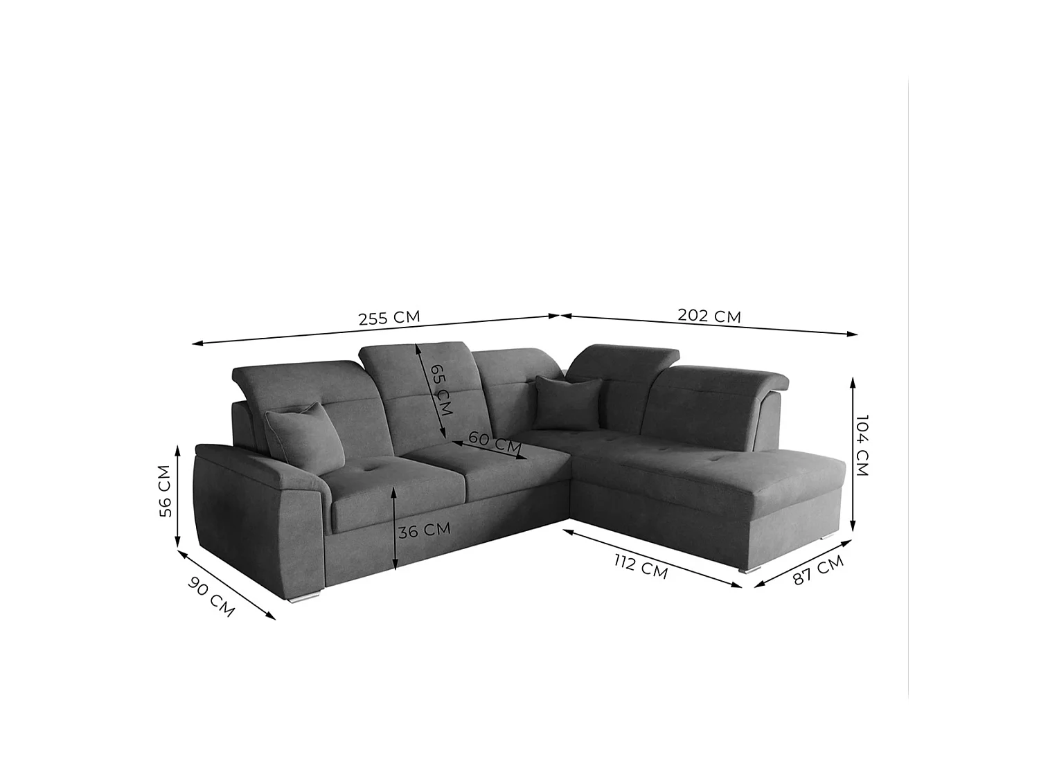 Canapé d'angle BONO L avec fonction couchage, canapé d'angle extensible, tissu Brooklyn, côté gauche, noir (21)