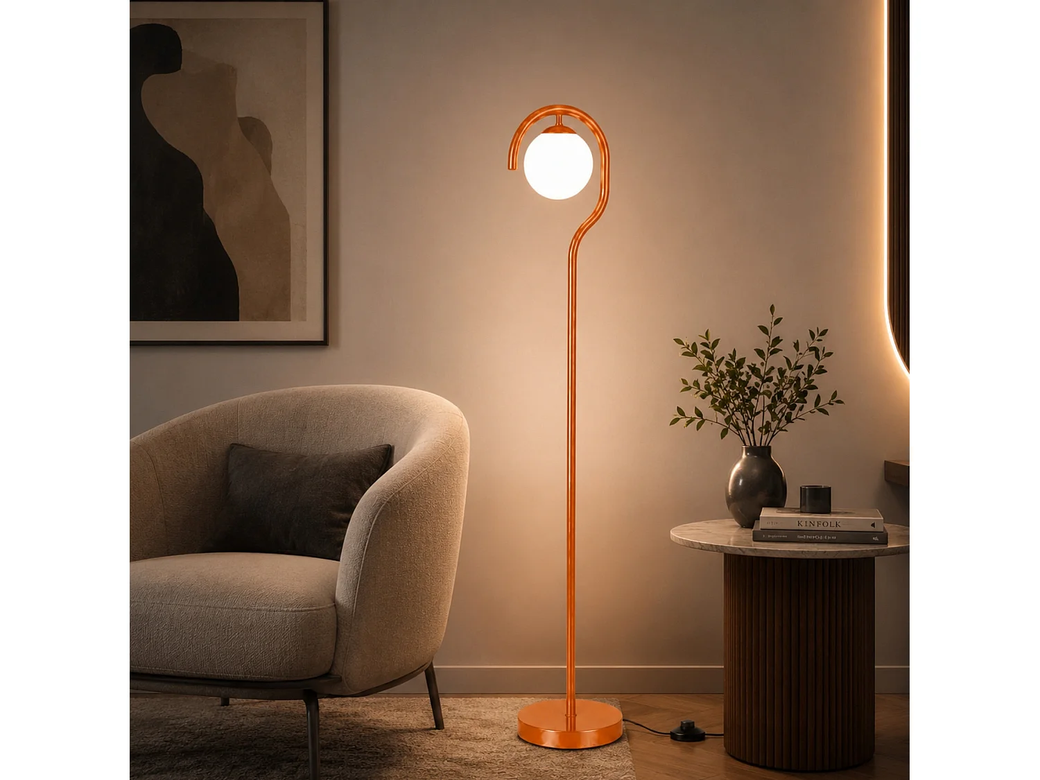 Lampadaire en métal "GEDIK-20447" - 30 x 30 cm - Marron / Orange