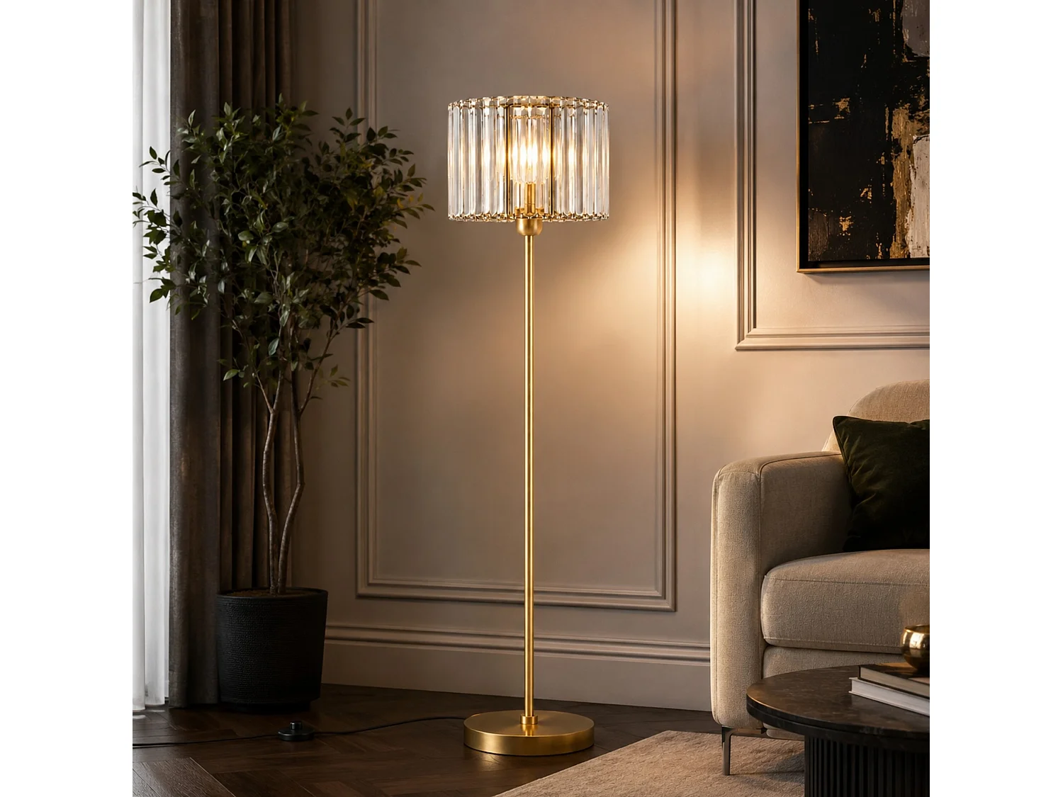 Lampadaire en métal "Yakops" - 30 x 30 cm - Doré