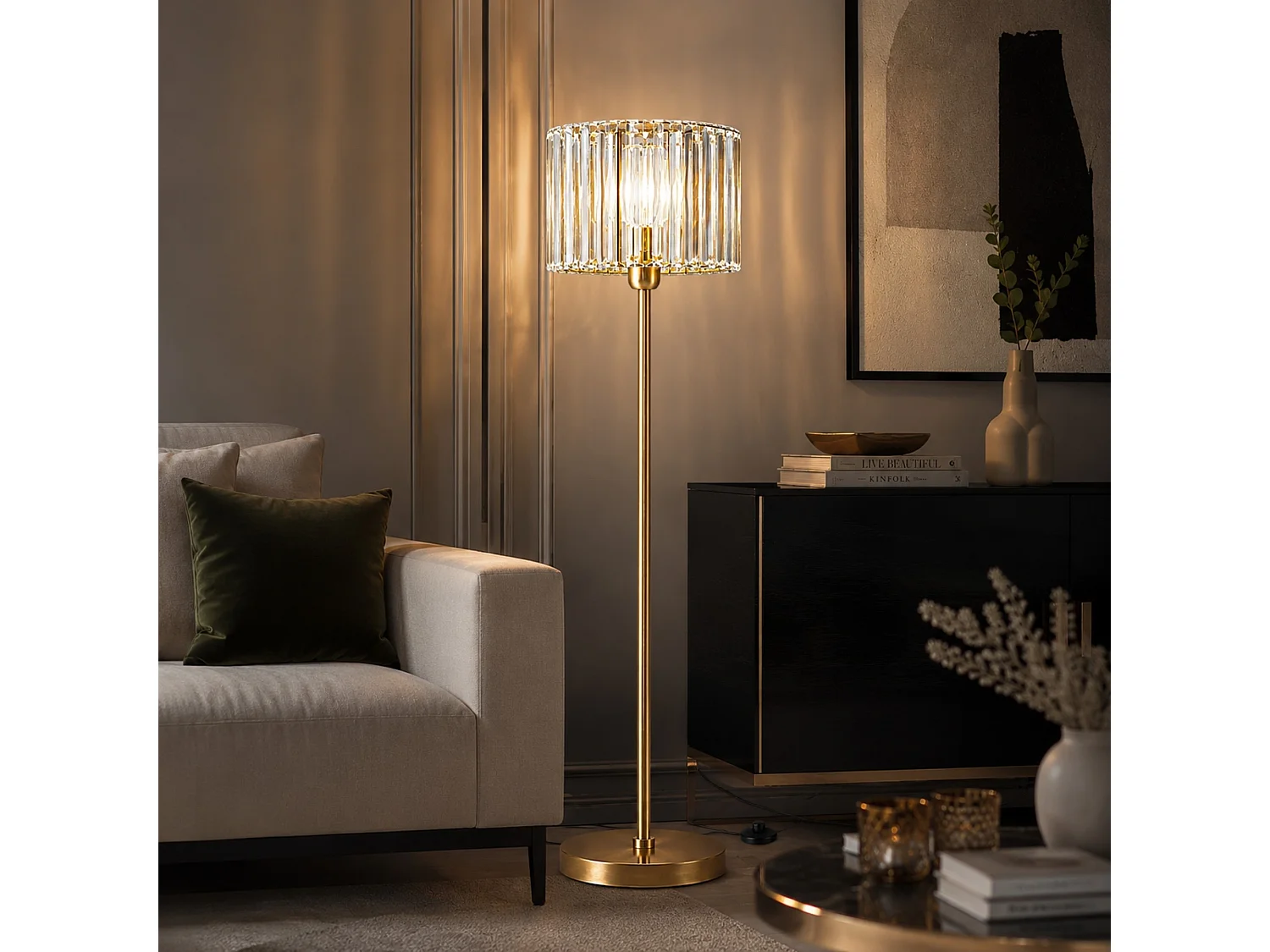 Lampadaire en métal "Yakops" - 30 x 30 cm - Doré
