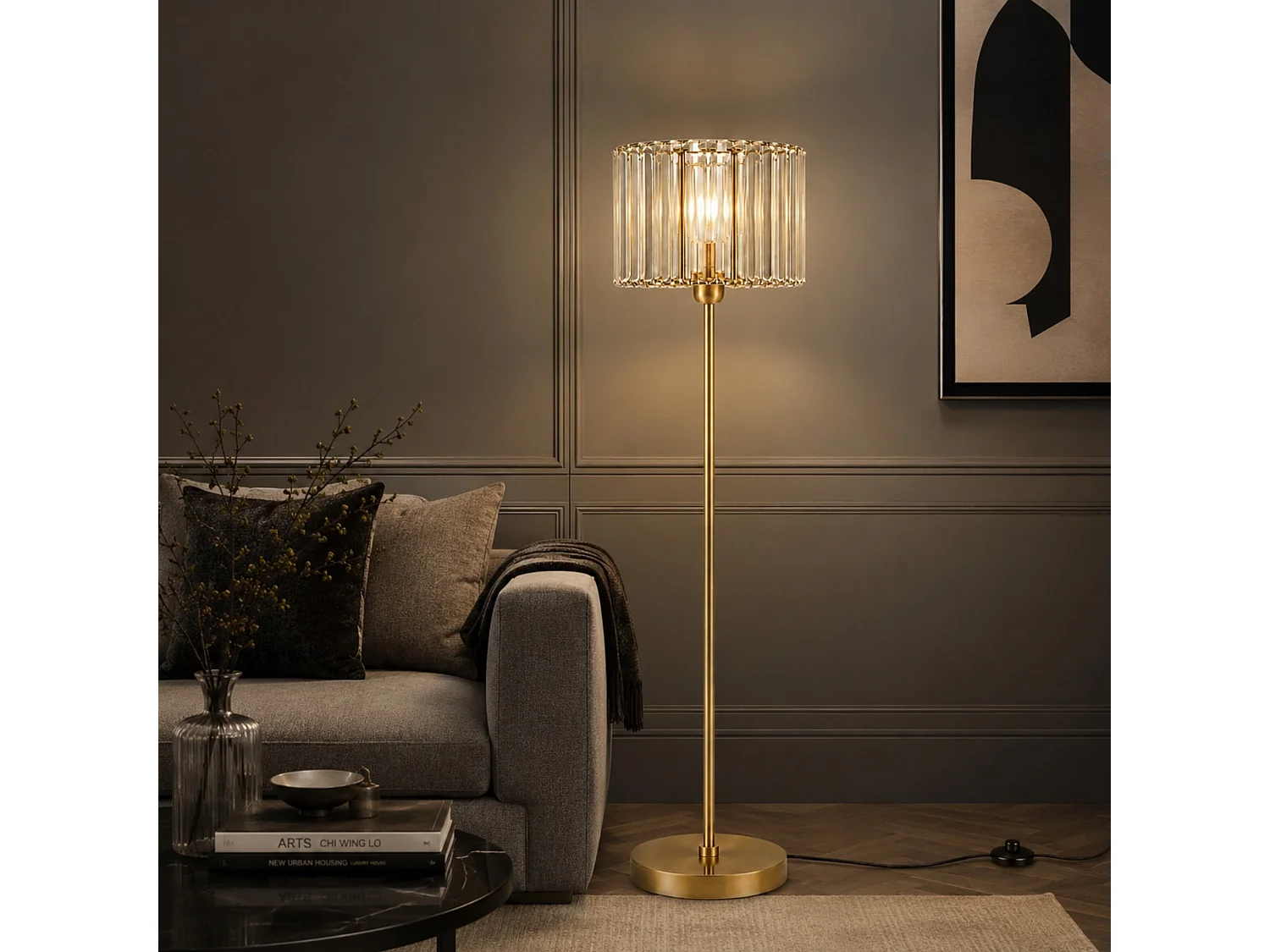 Lampadaire en métal "Yakops" - 30 x 30 cm - Doré