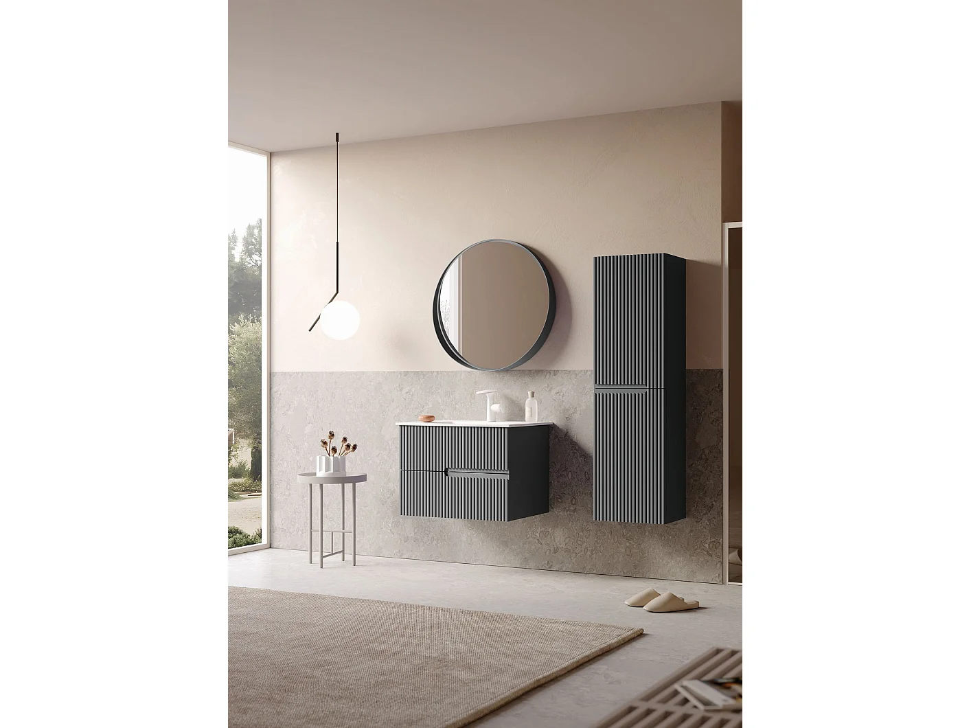 Decoratieve houten spiegel "Moonlight 75 v2" - 75 x 7 x 75 cm - Mat antraciet