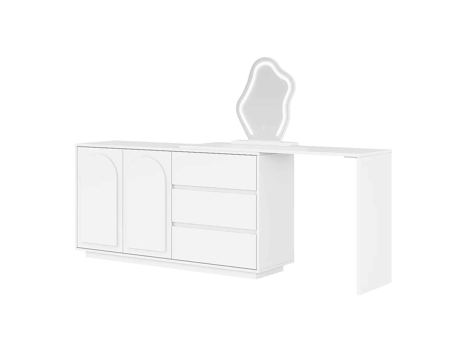 Coiffeuse avec Miroir LED 140x75cm en Blanc - Table de Maquillage Moderne avec Plateau Extensible, 3 Tiroirs & 3 Couleurs d'Éclairage, Style Scandinave - Blanc
