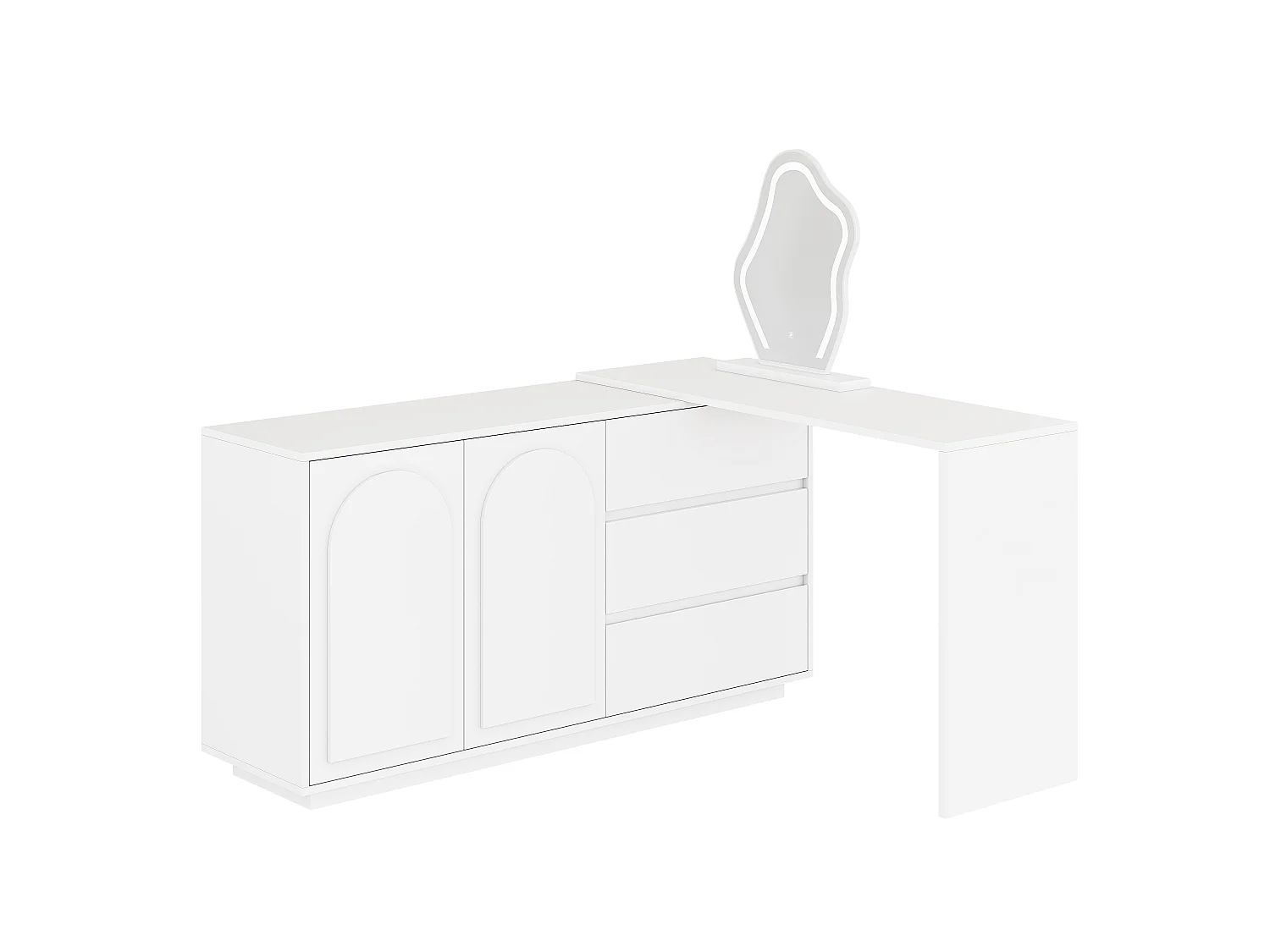Coiffeuse avec Miroir LED 140x75cm en Blanc - Table de Maquillage Moderne avec Plateau Extensible, 3 Tiroirs & 3 Couleurs d'Éclairage, Style Scandinave - Blanc
