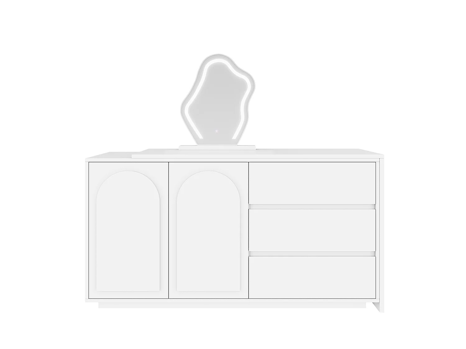 Coiffeuse avec Miroir LED 140x75cm en Blanc - Table de Maquillage Moderne avec Plateau Extensible, 3 Tiroirs & 3 Couleurs d'Éclairage, Style Scandinave - Blanc