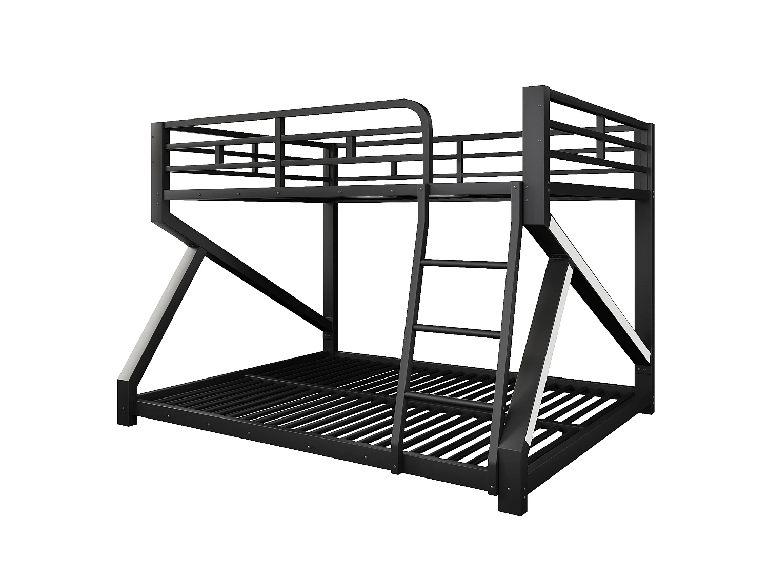 Lit superposé 140 x 200 cm + 160 x 200 cm – Structure en métal – Avec éclairage LED – Avec barrières de sécurité – Noir (matelas non inclus)