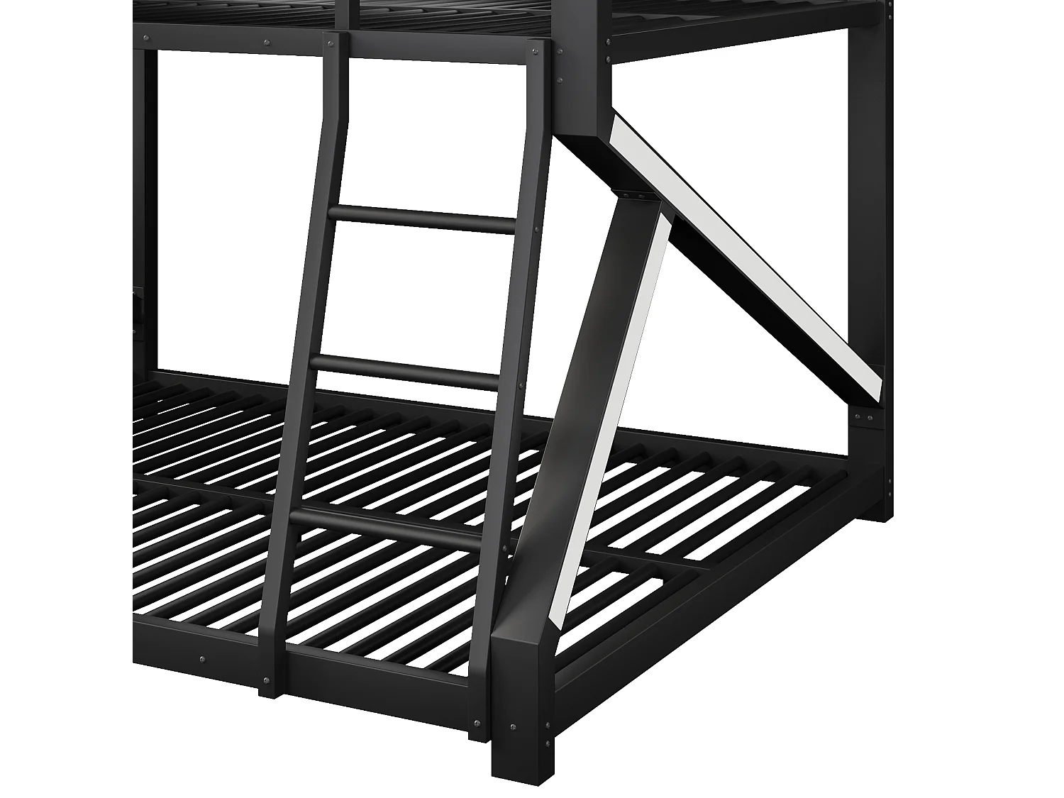 Lit superposé 140 x 200 cm + 160 x 200 cm – Structure en métal – Avec éclairage LED – Avec barrières de sécurité – Noir (matelas non inclus)